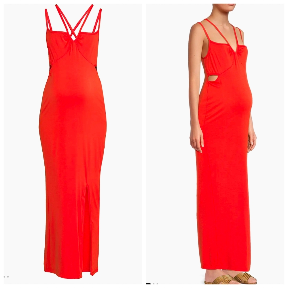 Emilia George Bella Maternity Cut-Out Sleeveless Maxi Dress XS Tomato Red Orange
